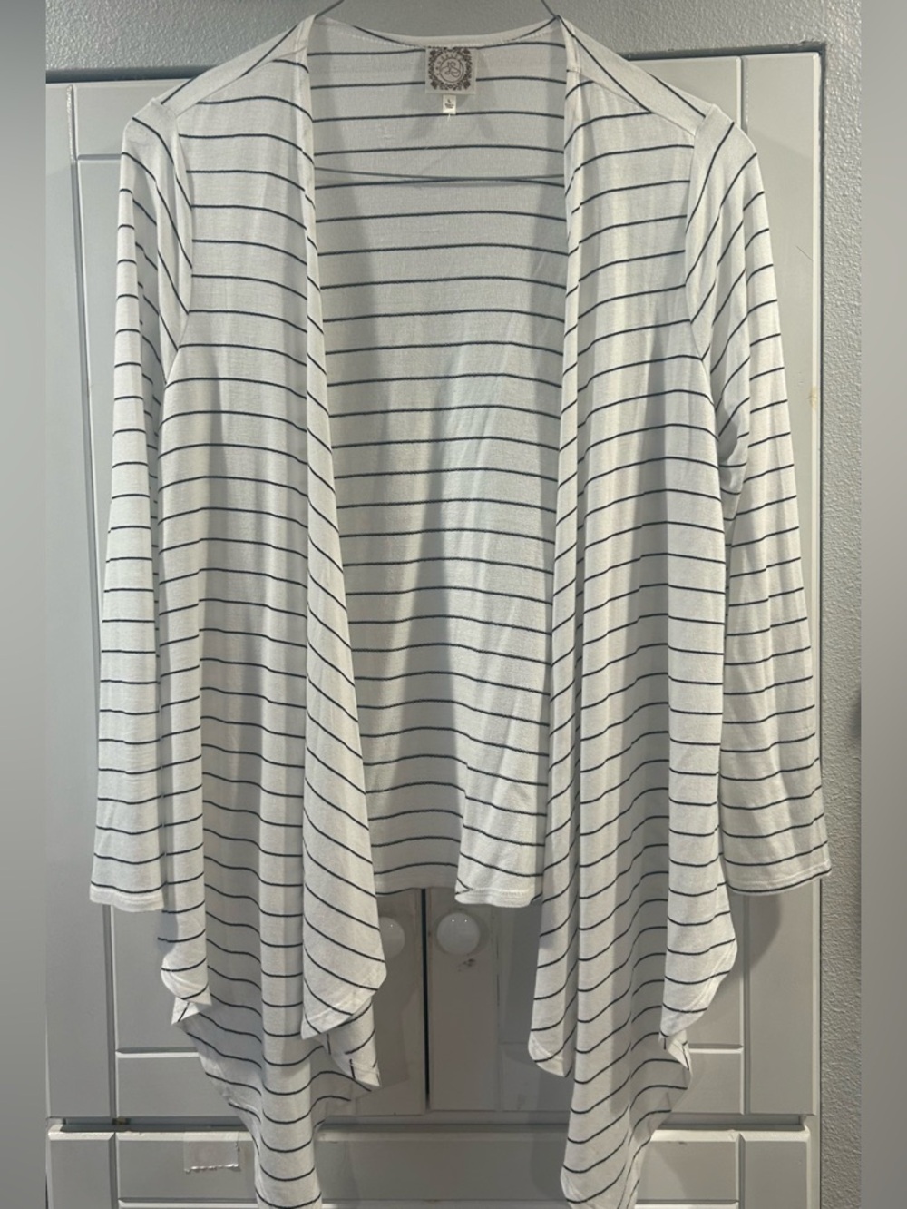 Lightweight White Striped Open-Front Cardigan